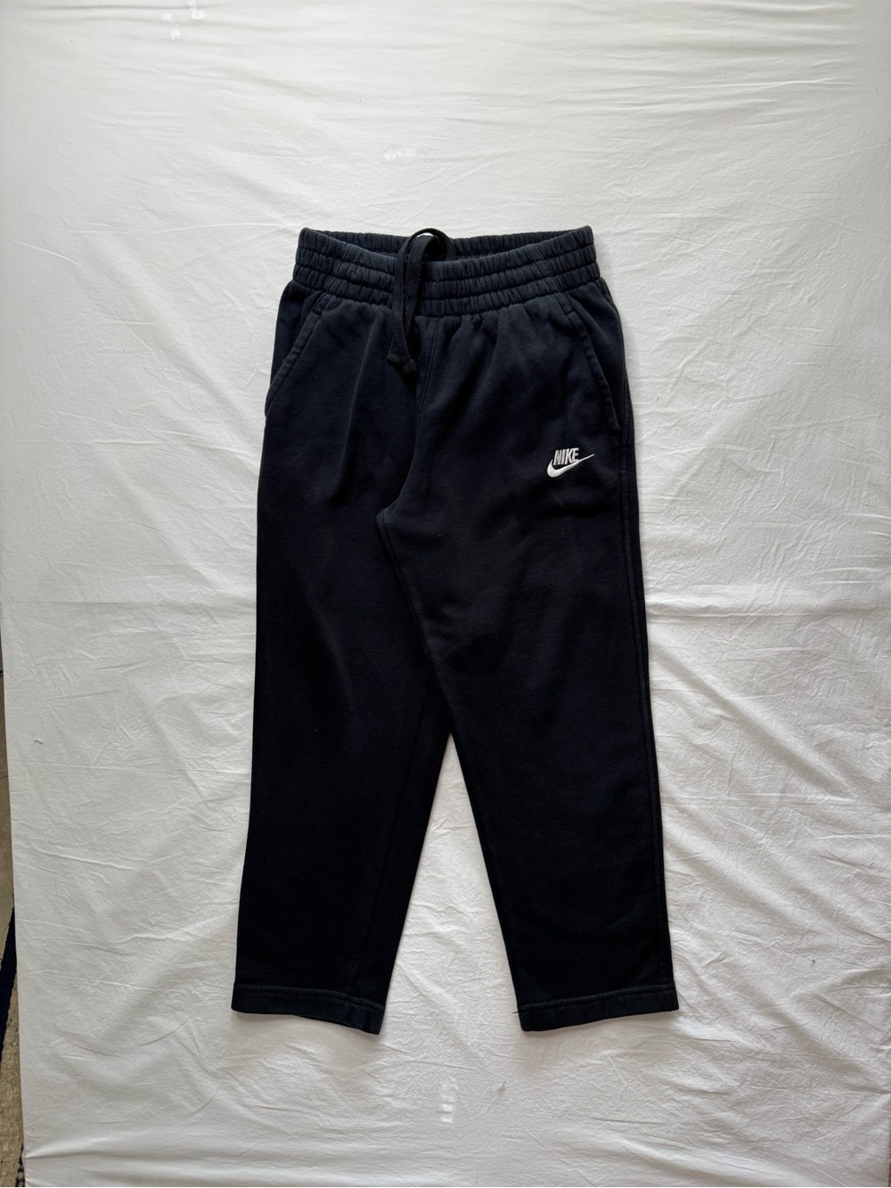 Nike - Kids Black Straight Leg Sweatpants with White Swoosh